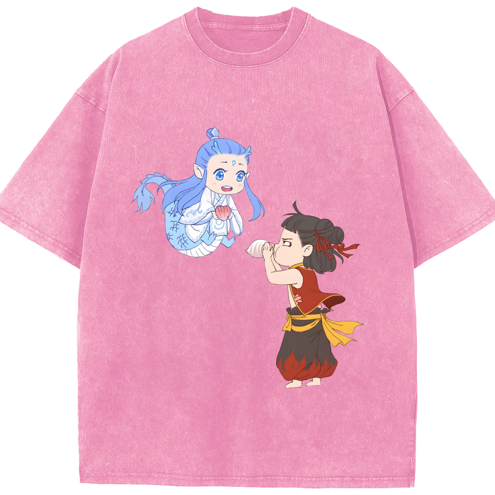 （画像用） Ne Zha 2 ナタ 魔童の大暴れ 綿100% ヴィンテージ風 半袖Tシャツ（フロントプリント）